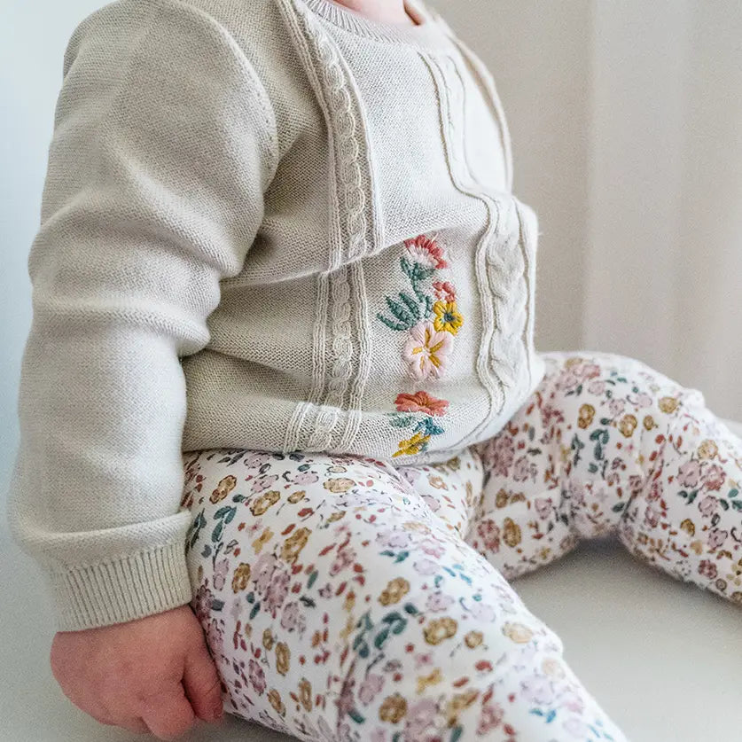 Floral Jersey Stretch Baby Legging Pants (Organic Cotton)