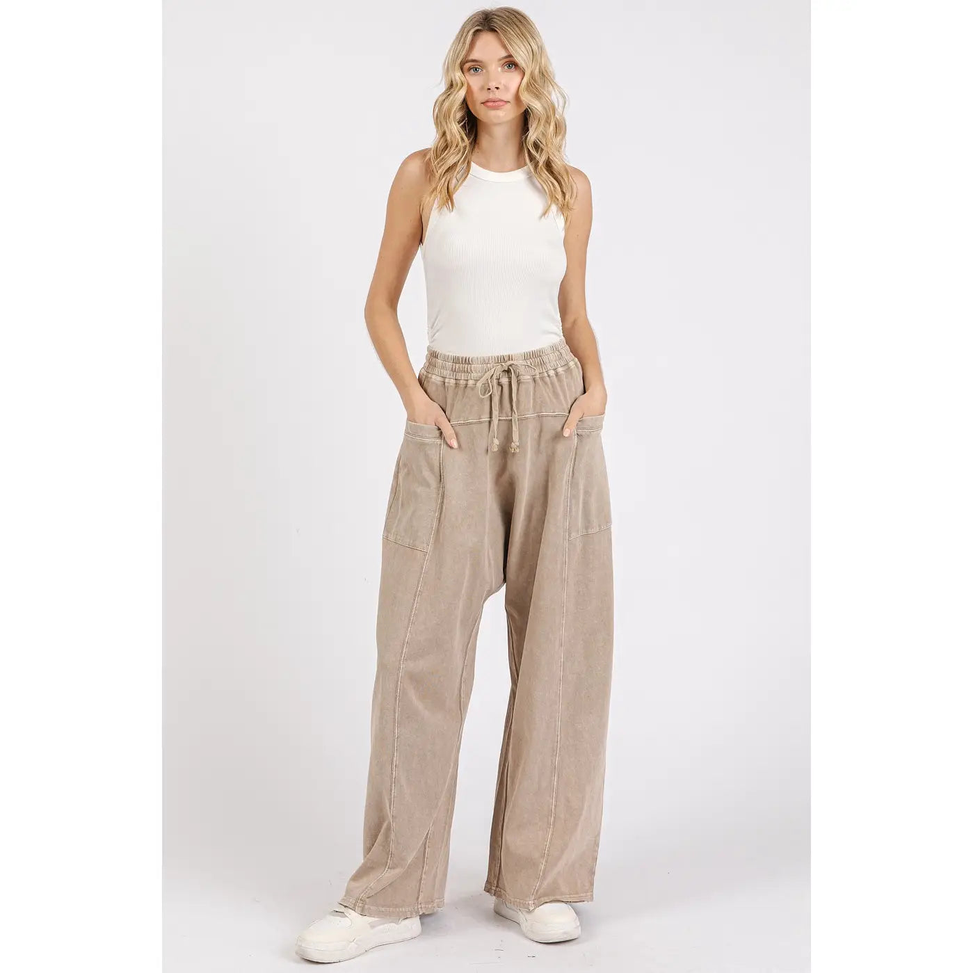 Mineral Wash Barrel Leg Pants (Mushroom)