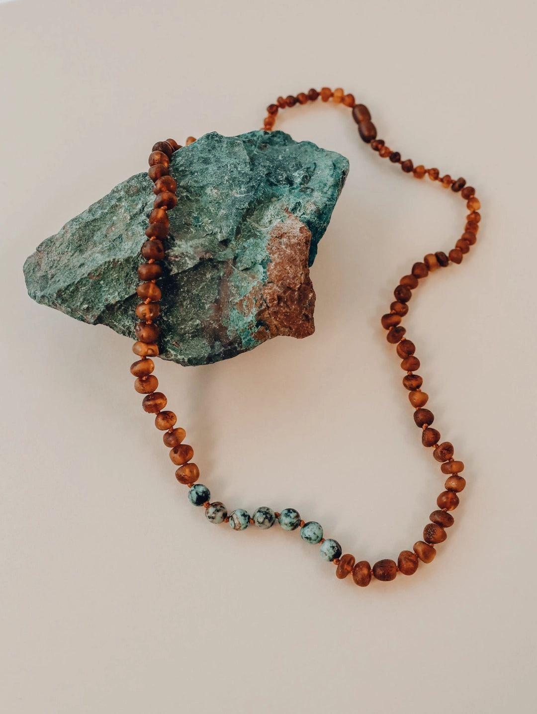 Raw Cognac Amber + Turquoise Jasper Necklace