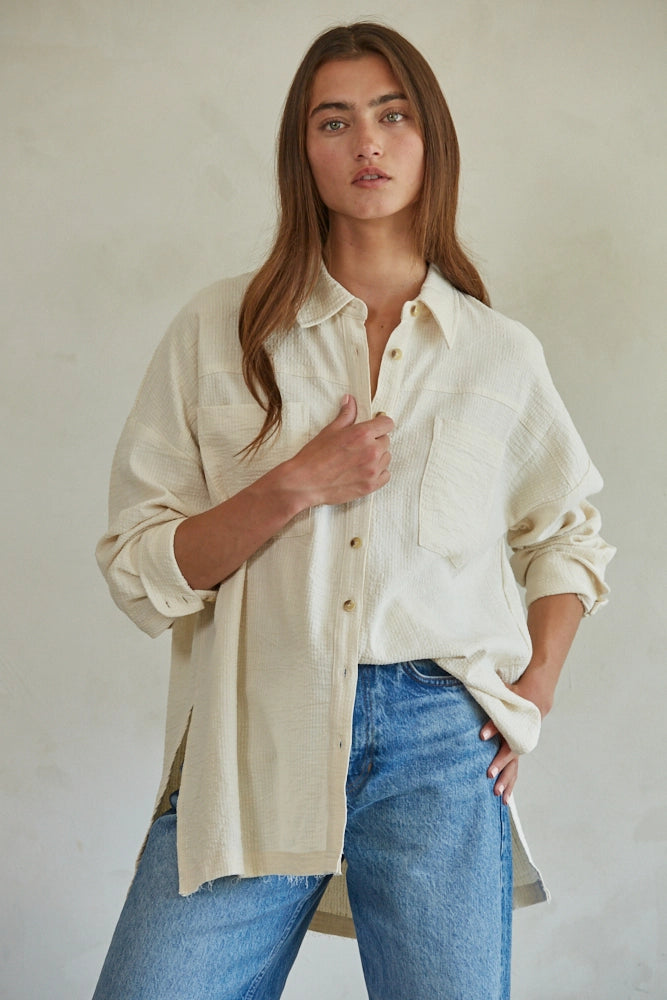 Woven Linen Cotton Slow Down Shirt (Natural)