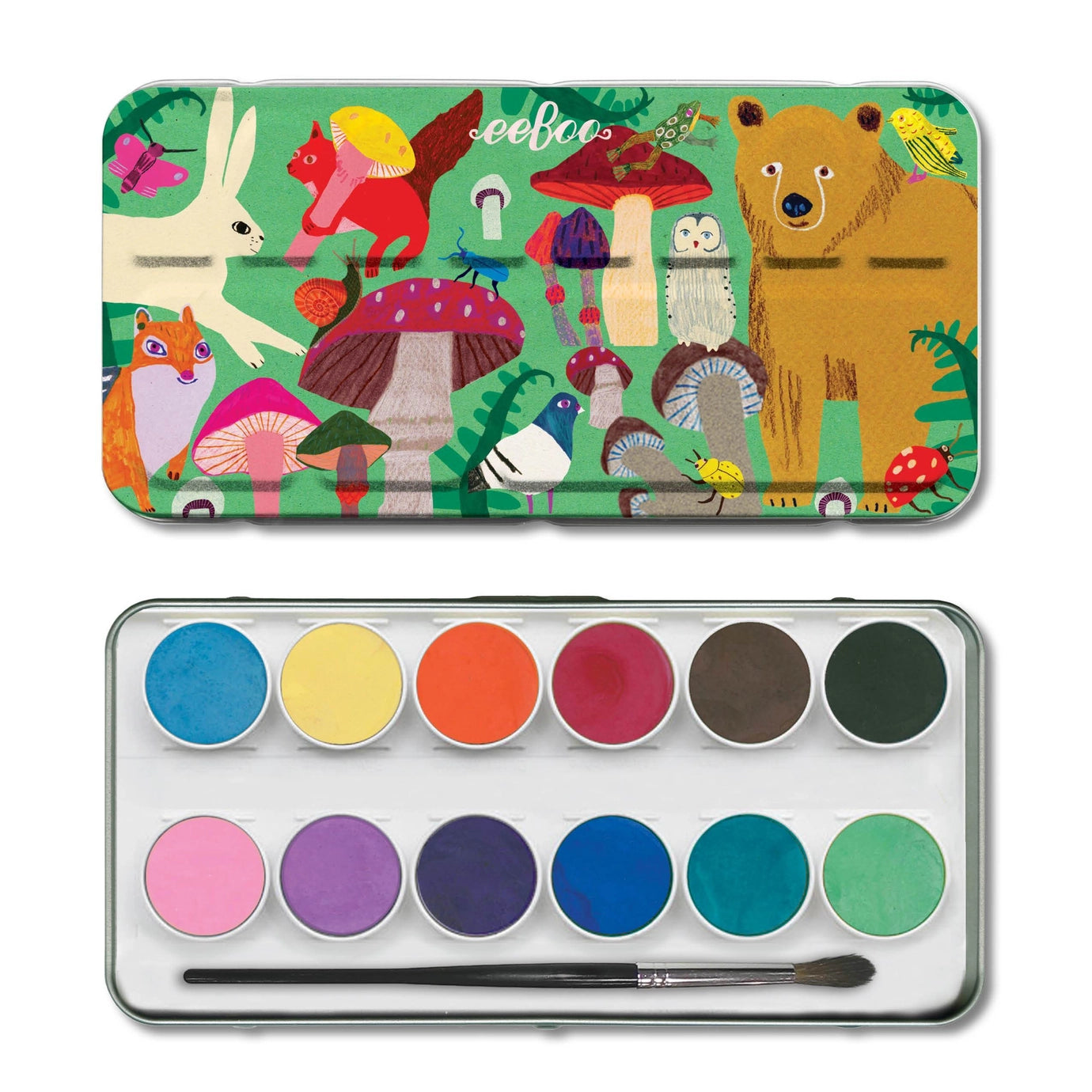 Mushroom Woodland Watercolor Tin
