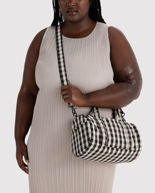 Black And Cream Gingham Nylon Duffle Bag