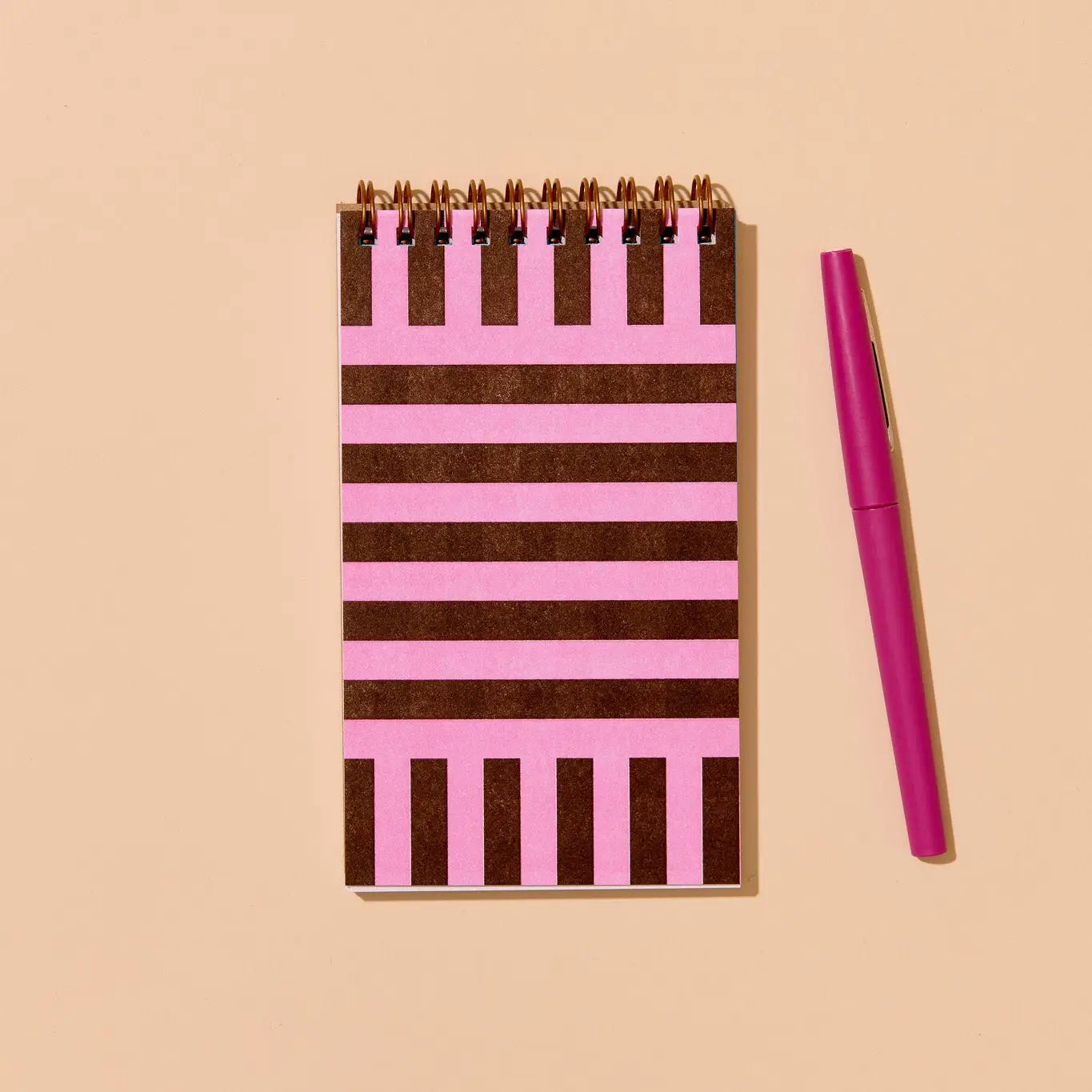 Pink Stripes Letterpress Pocket-Size Spiral Notebook - Made in USA