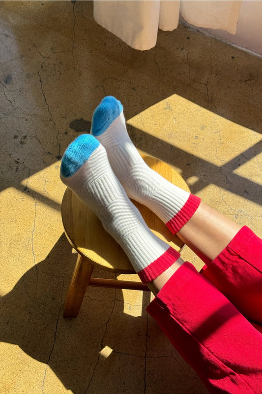 Color Block Girlfriend Socks (Blue Red)