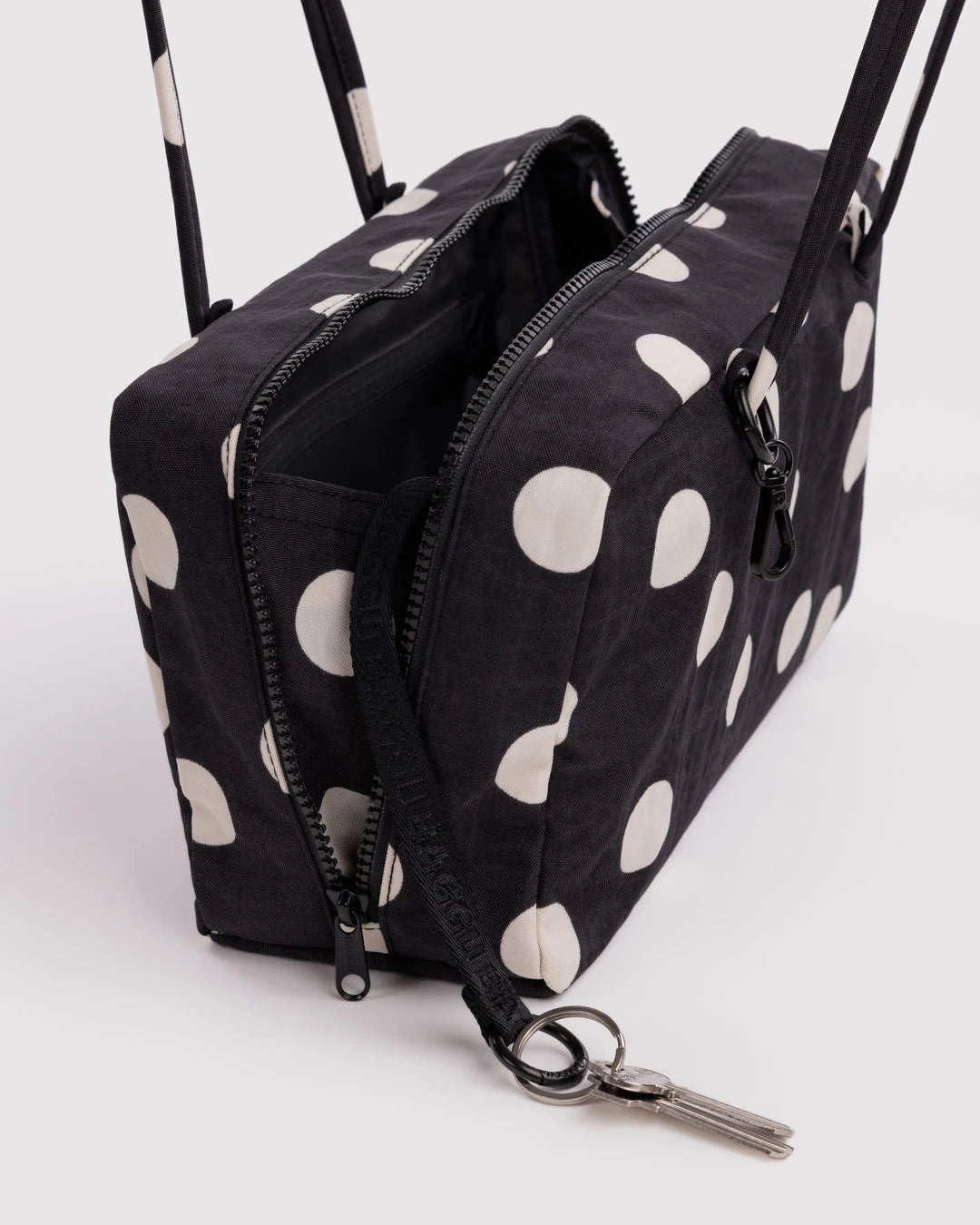 Nylon Bowler Bag - Black And Cream Polka Dot