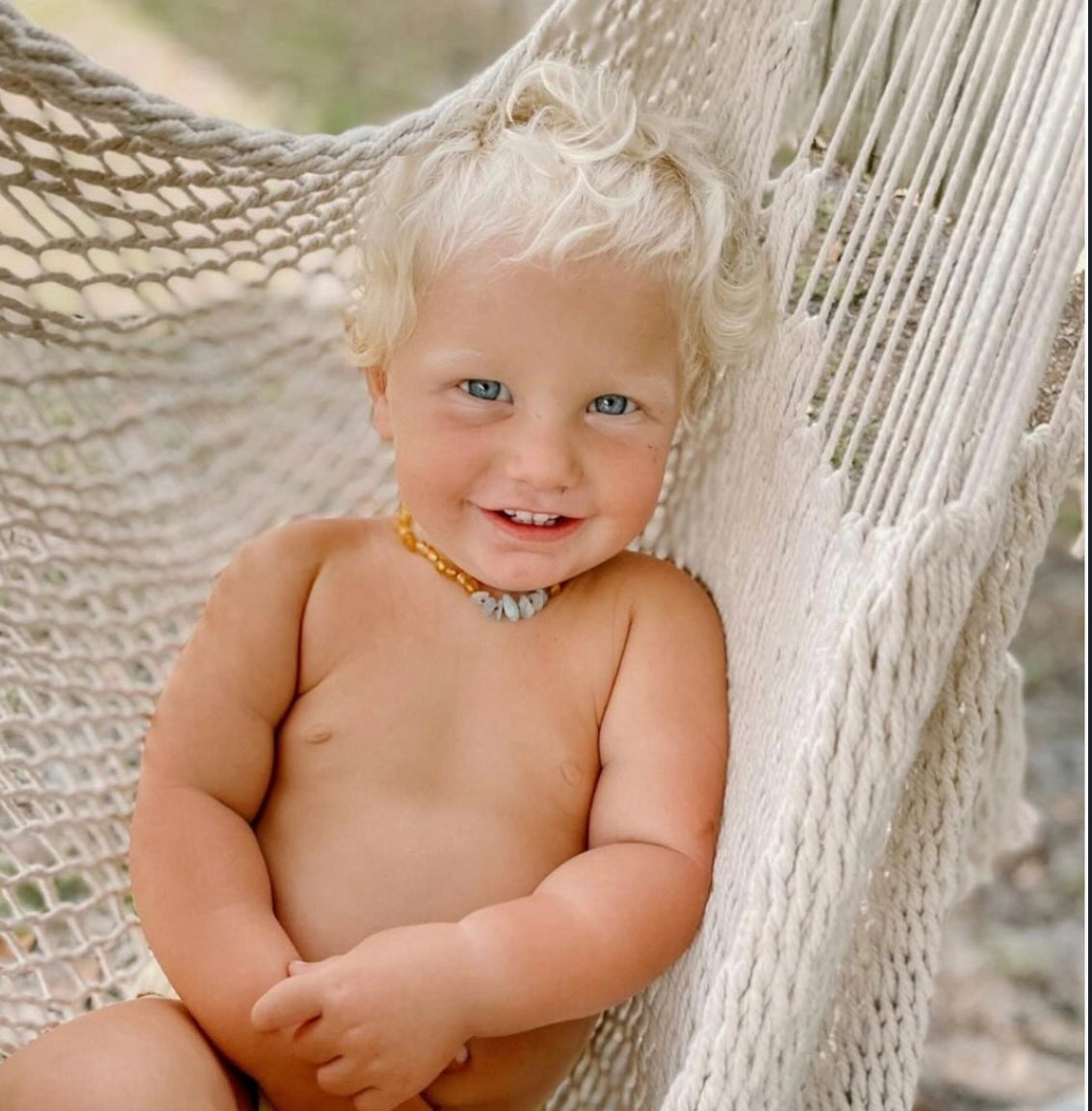 Raw Cognac Baltic Amber + Aquamarine || Necklace