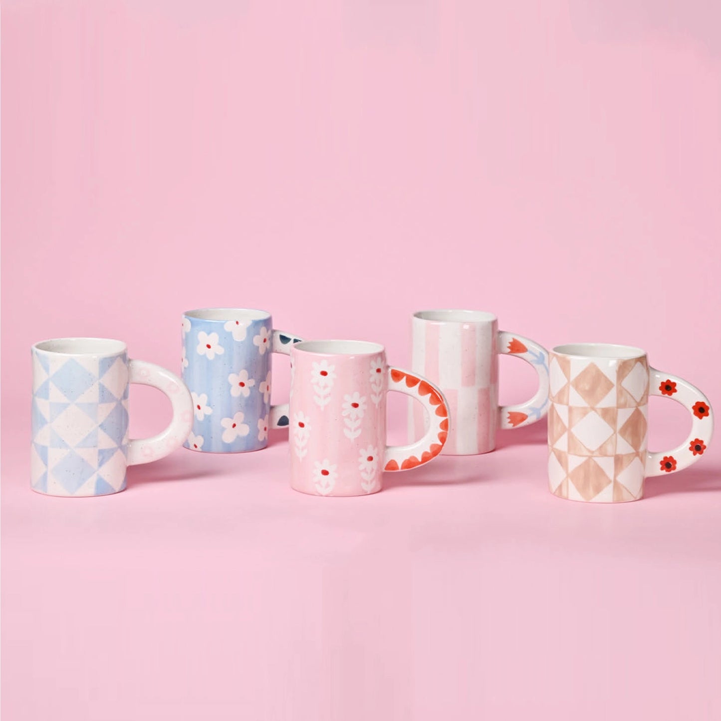 Hand-painted Ceramic Mug, Red Wheel Flower