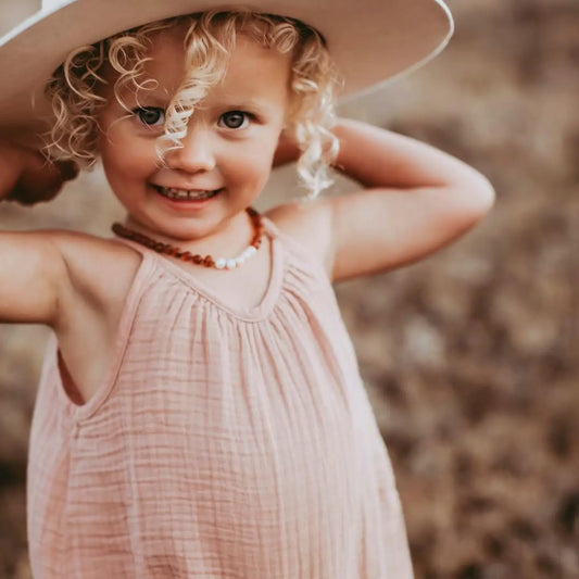 Raw Cognac Baltic Amber + Pearls || Necklace