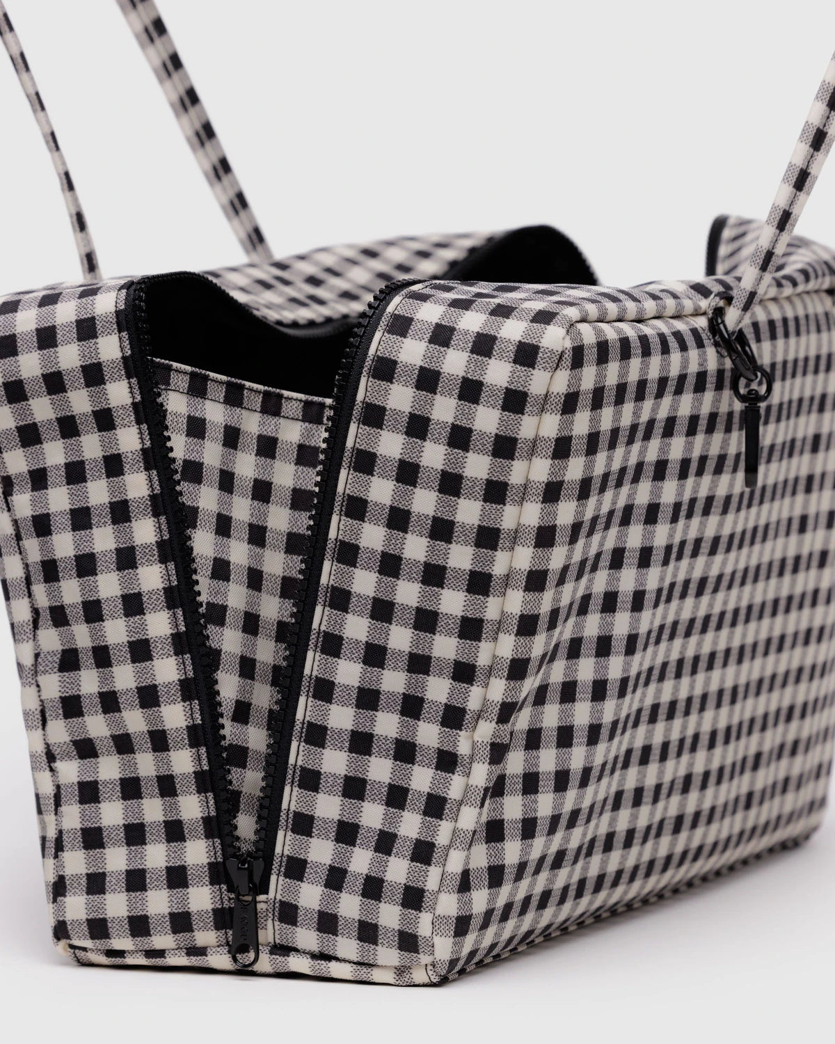 Medium Nylon Bowler Bag- Black +& White Gingham