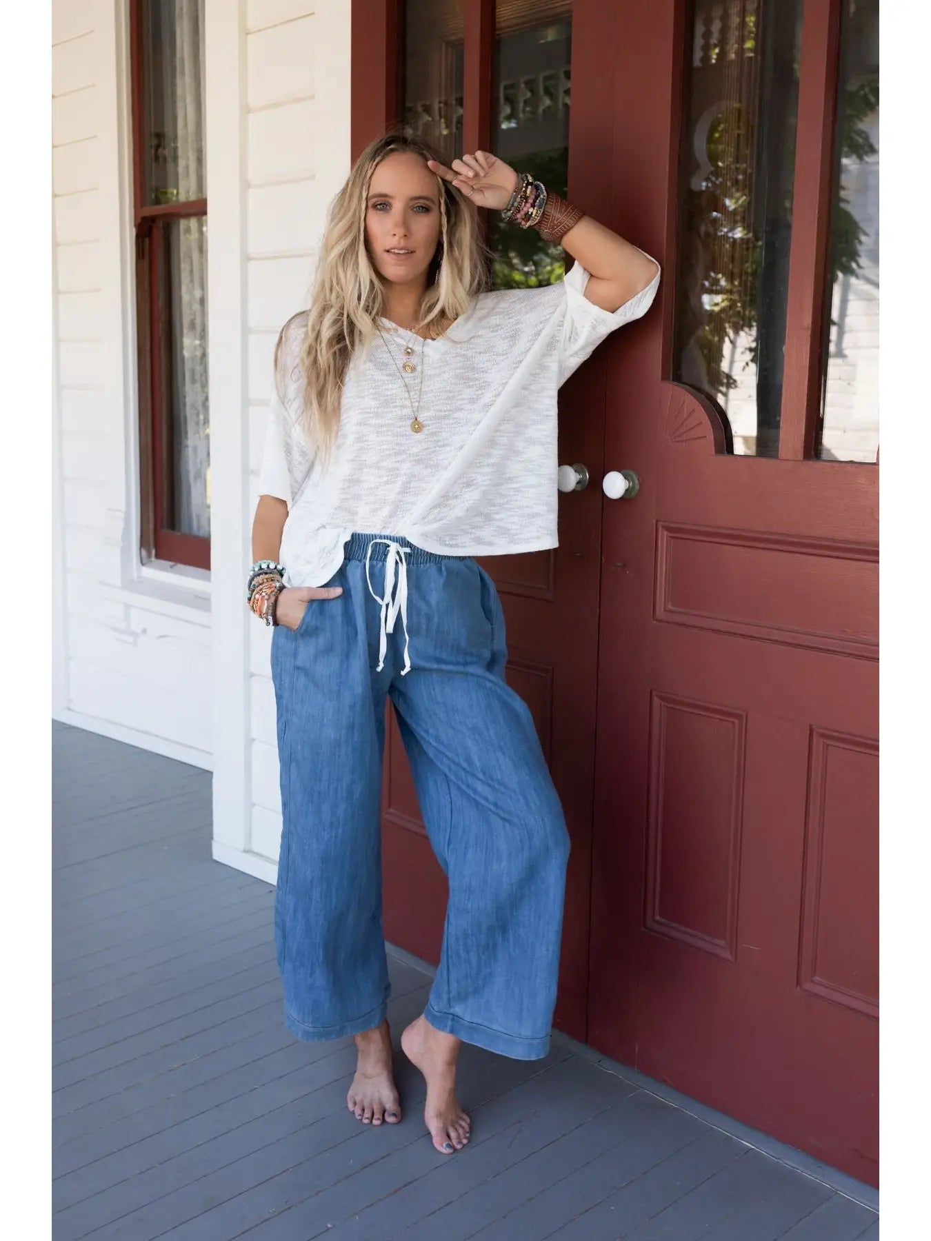 So Comfy Wide Leg Cropped Pant - Denim