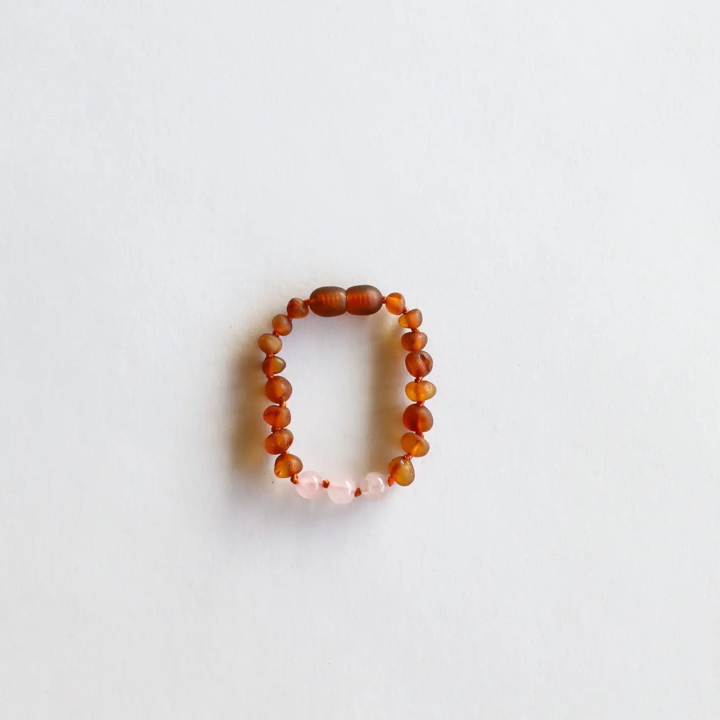 Raw Cognac Amber + Rose Quartz || Baby Bracelet