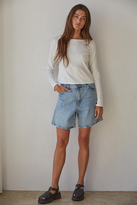 The Pointelle Ribbed Long Sleeve (Ivory)