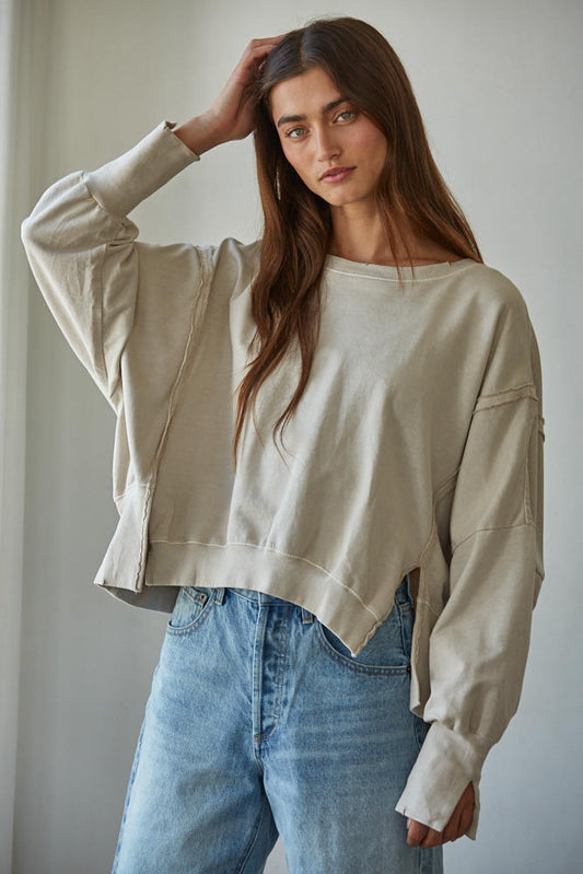 Everyday Hi-Lo Slit Pullover (Stone)