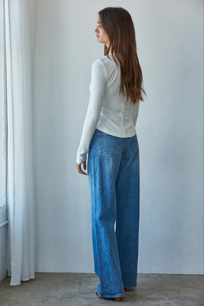 Studio Henley Ribbed Long Sleeve (Off White)