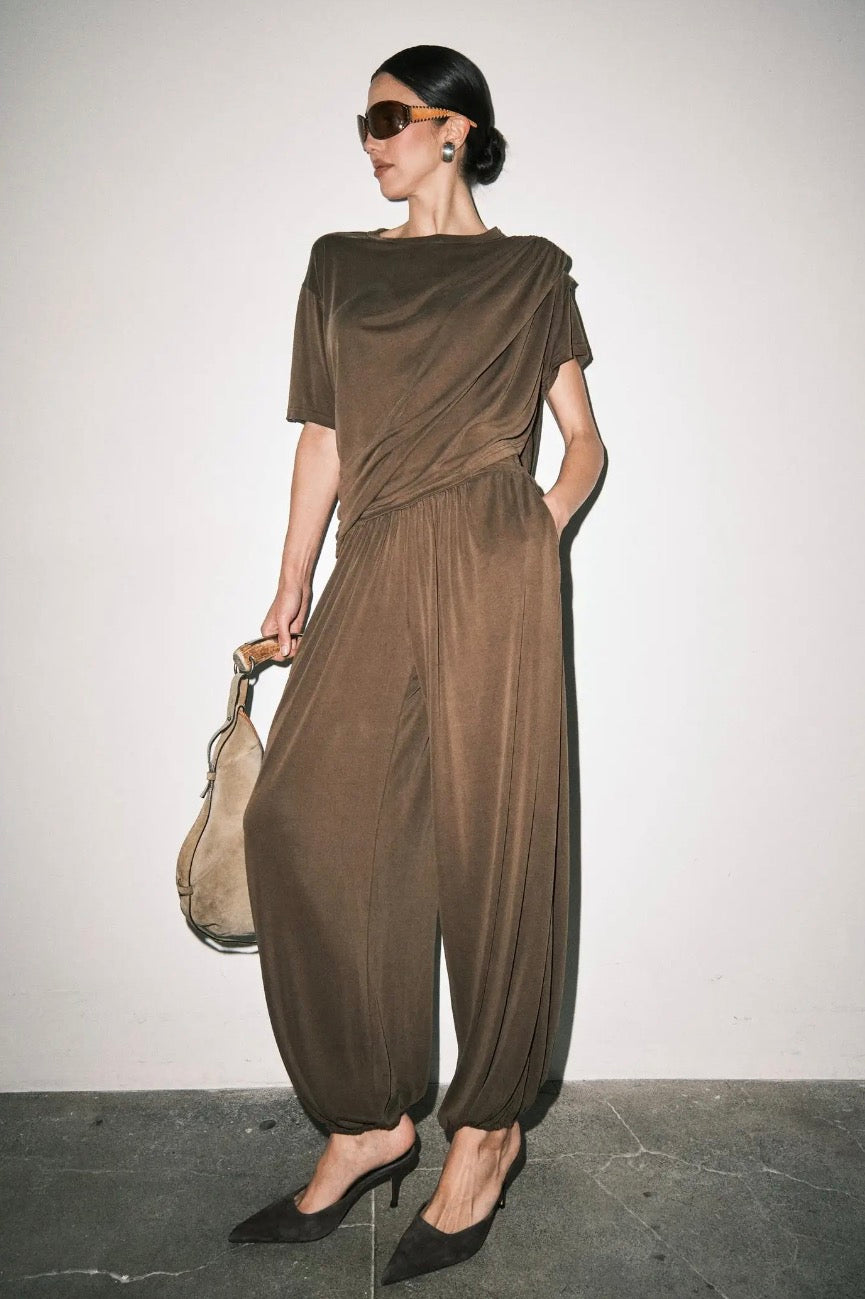 Brown Emery Drape Harem Pants