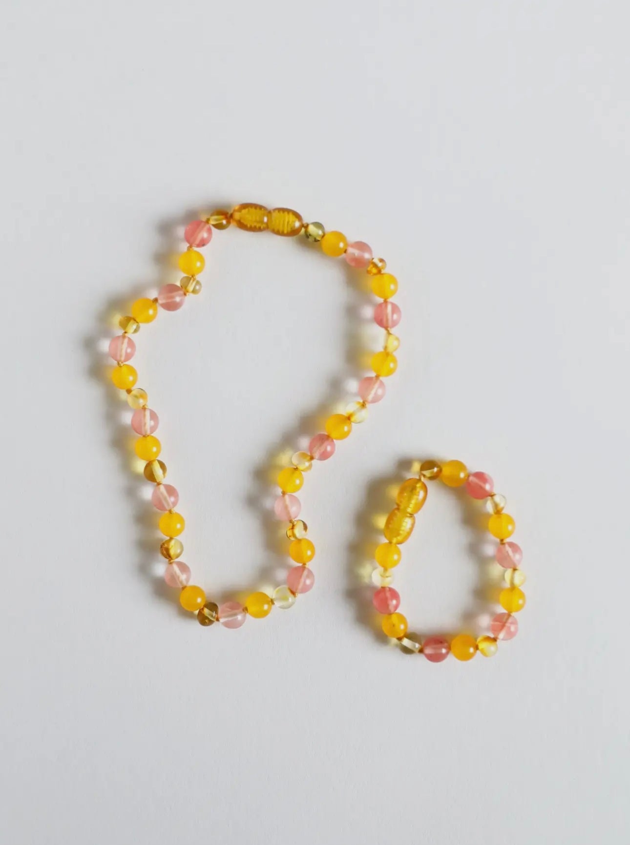 Polished Honey Baltic Amber + Honeysuckle Gemstone Necklace