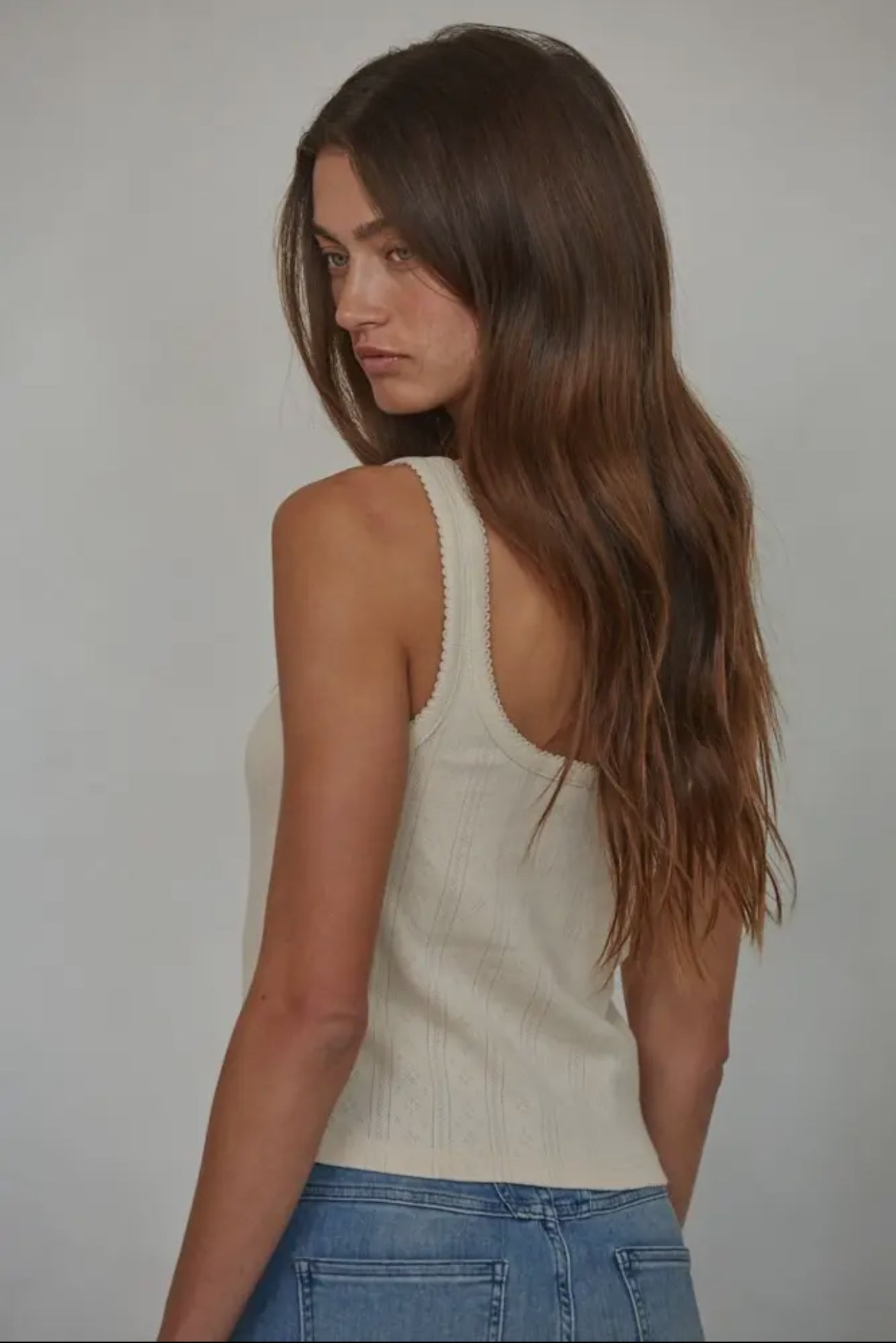 The Pointelle Buttondown Tank Top (Natural)