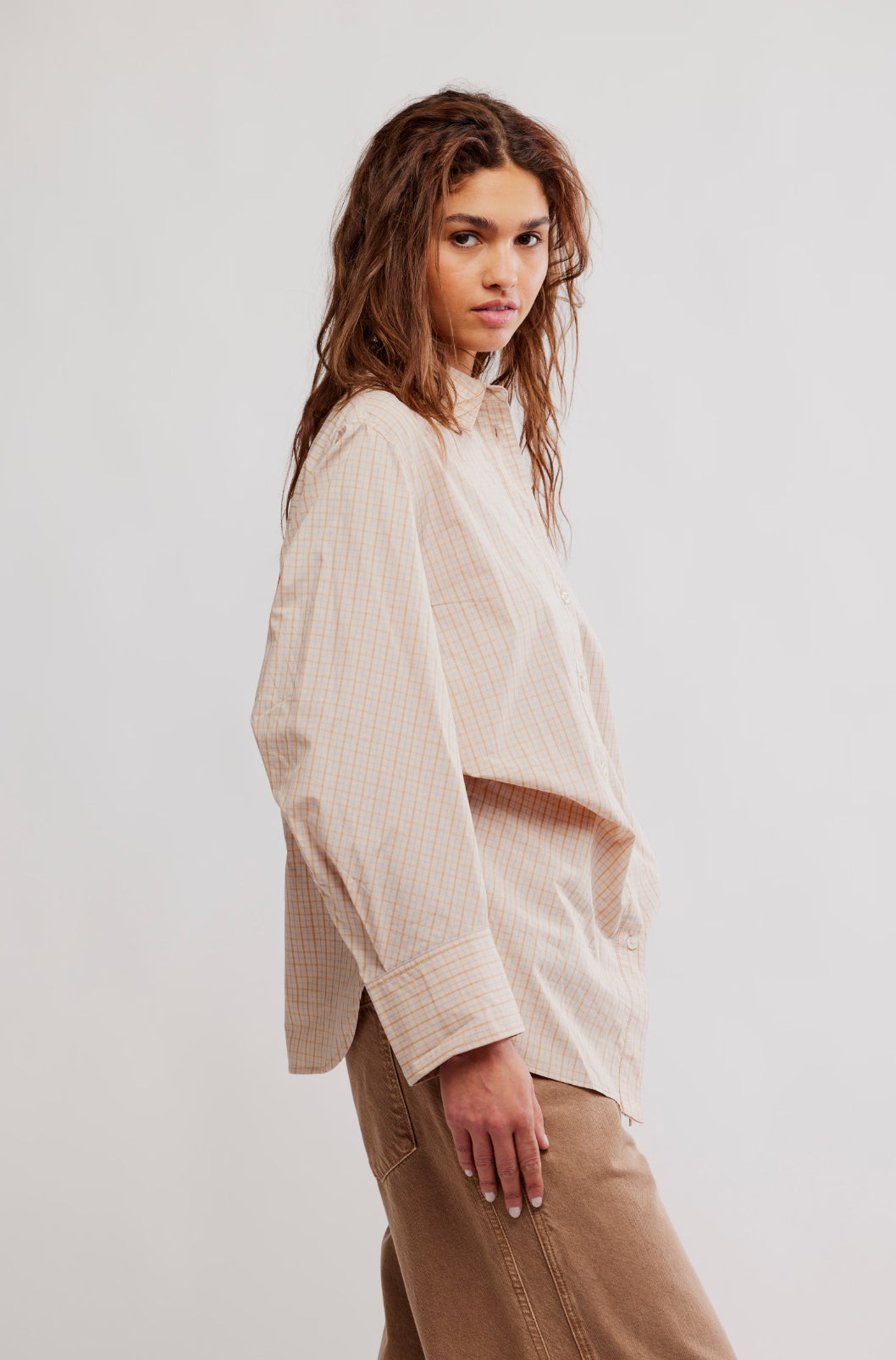 Sabine Striped Articulated Shirt (Quinn Check Tan)