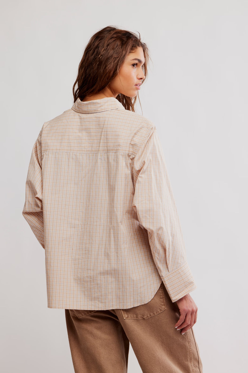Sabine Striped Articulated Shirt (Quinn Check Tan)