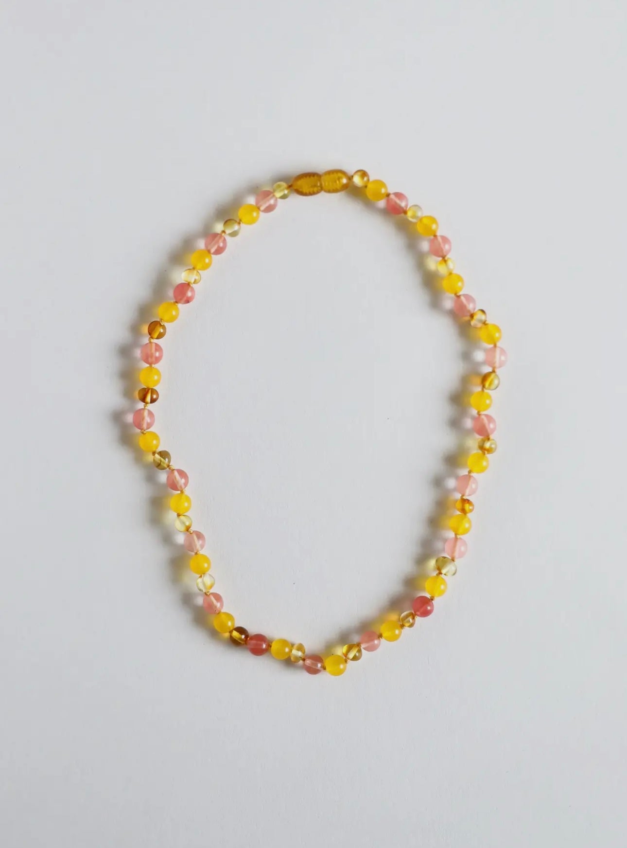 Polished Honey Baltic Amber + Honeysuckle Gemstone Necklace