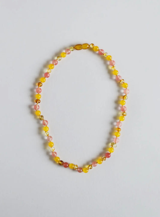 Polished Honey Baltic Amber + Honeysuckle Gemstone Necklace