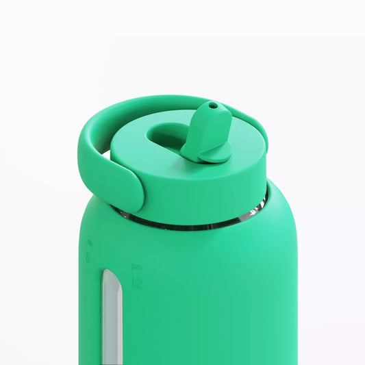 Glass Water Bottle with Flip Cap (Emerald)
