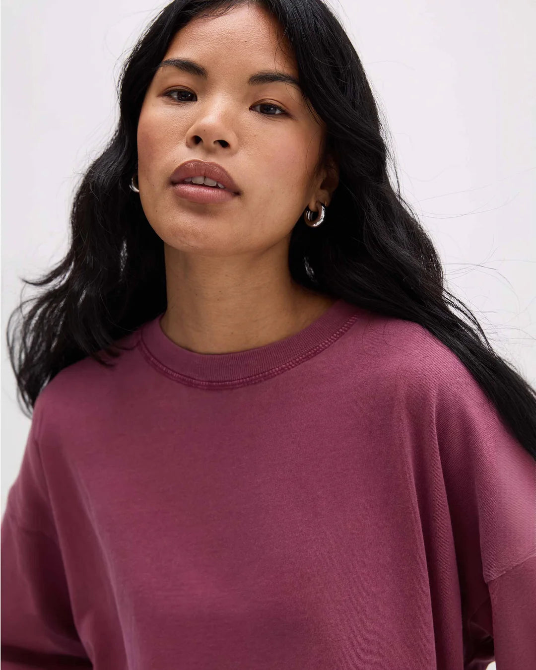 Women's Relaxed Crop Long Sleeve Tee (Burgundy)