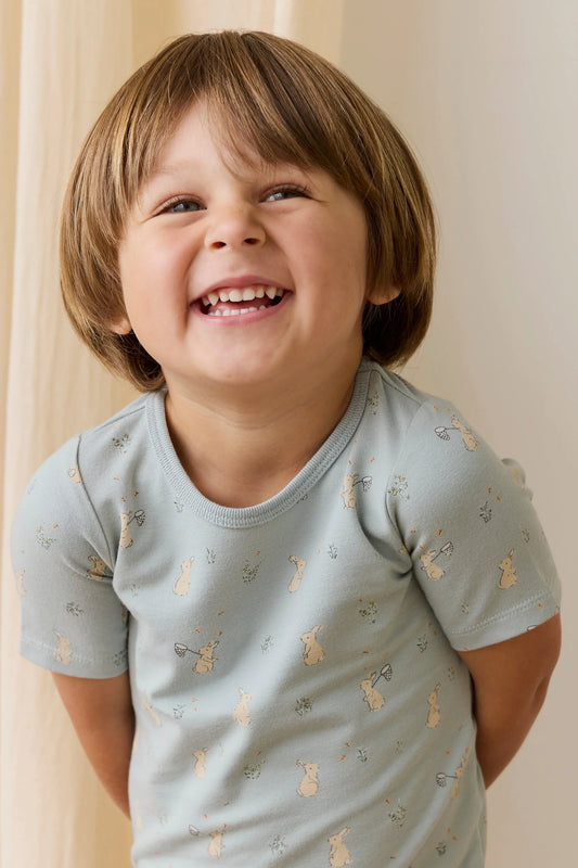 Organic Cotton Halston Short Sleeve Pyjama Set-Lapin Jardin Blue