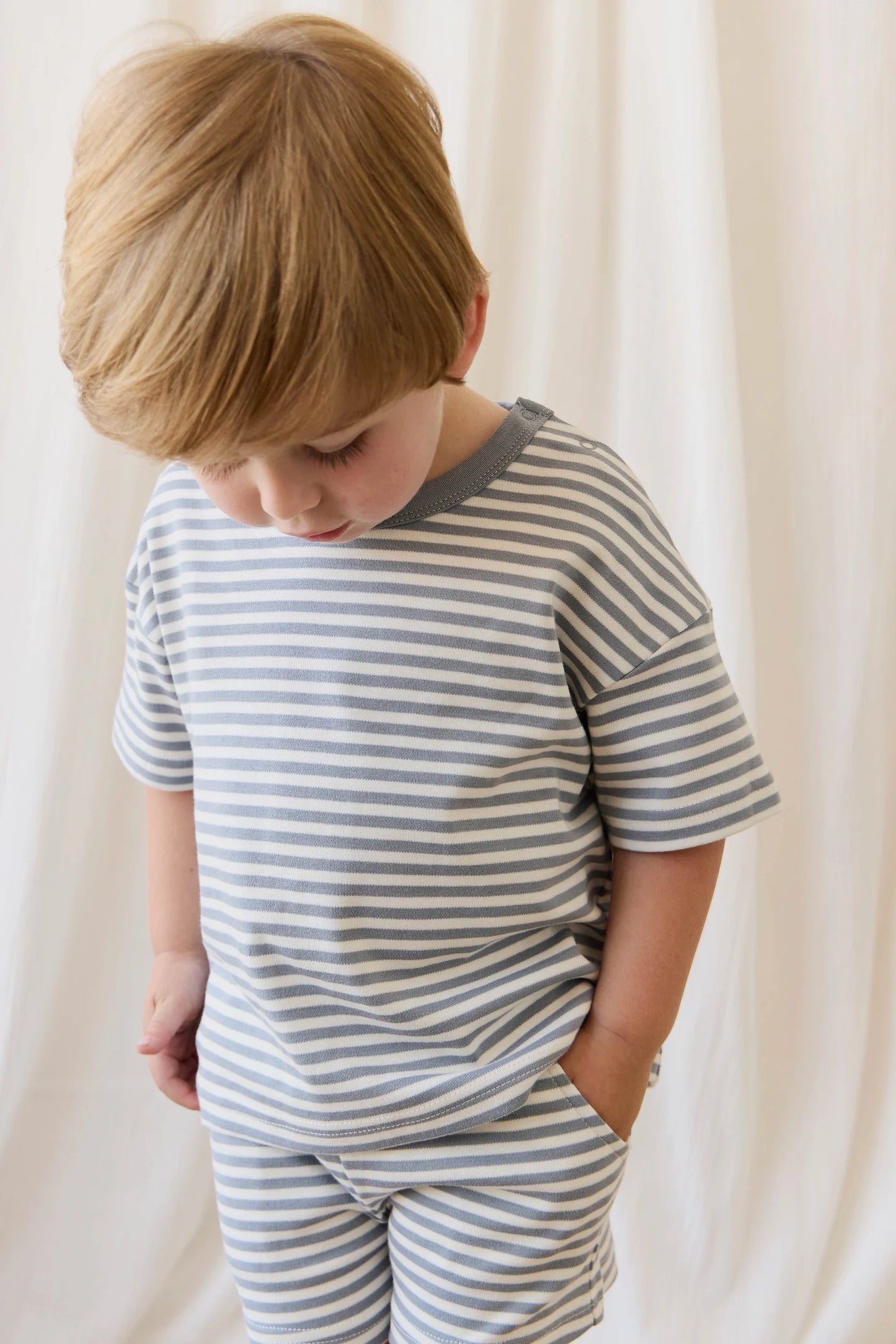 Pima Cotton Wesley Short-Narrow Stripe Dawn / Cloud