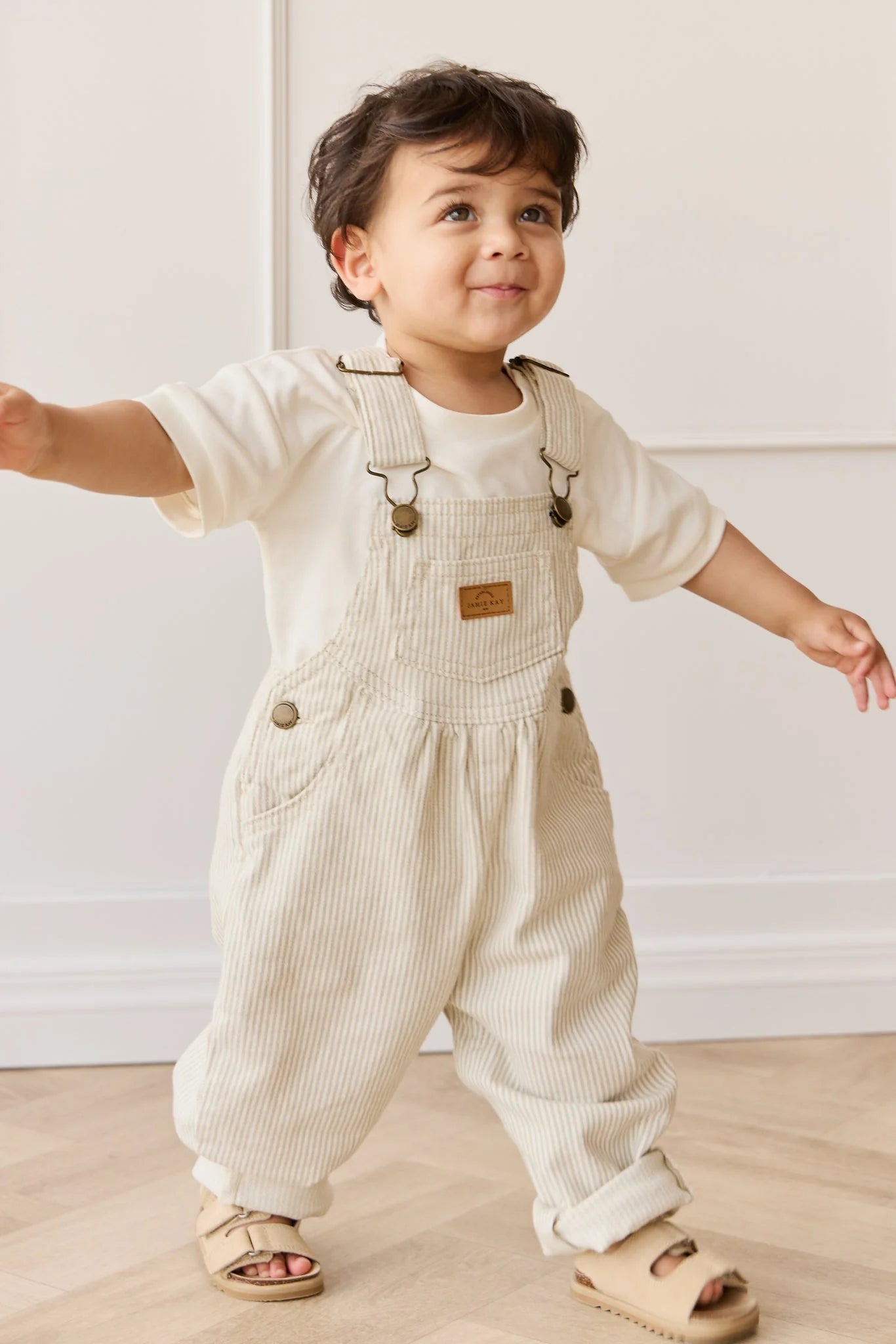 Cecil Overall - Fine Vertical Stripe Sandy Brown/Cloud