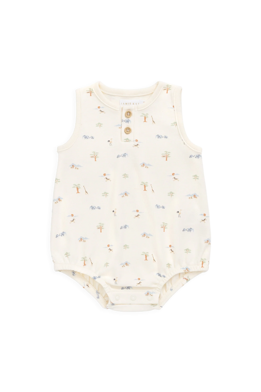Organic Cotton Archie Playsuit - Savannah Animals Tofu