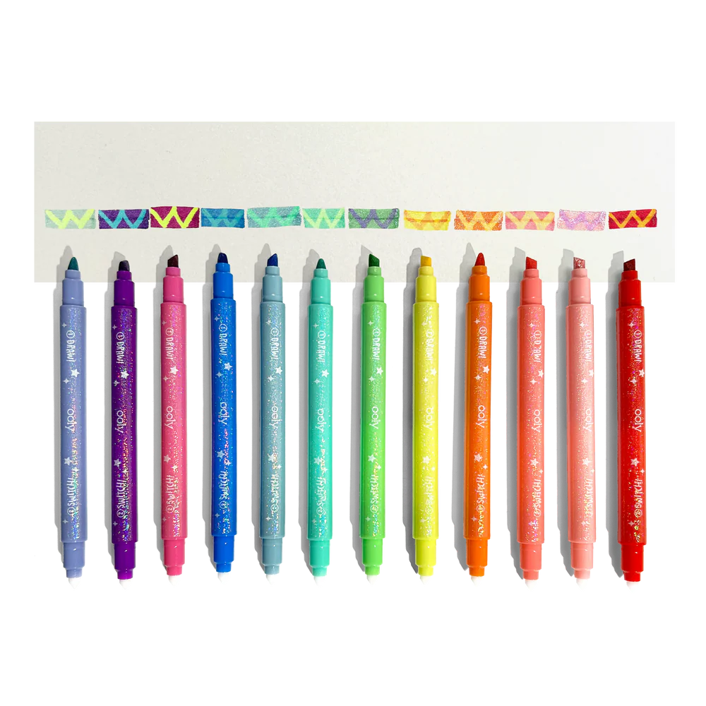 Switch-Eroo Sparkle Glittery Color Changing Markers - Set of 12