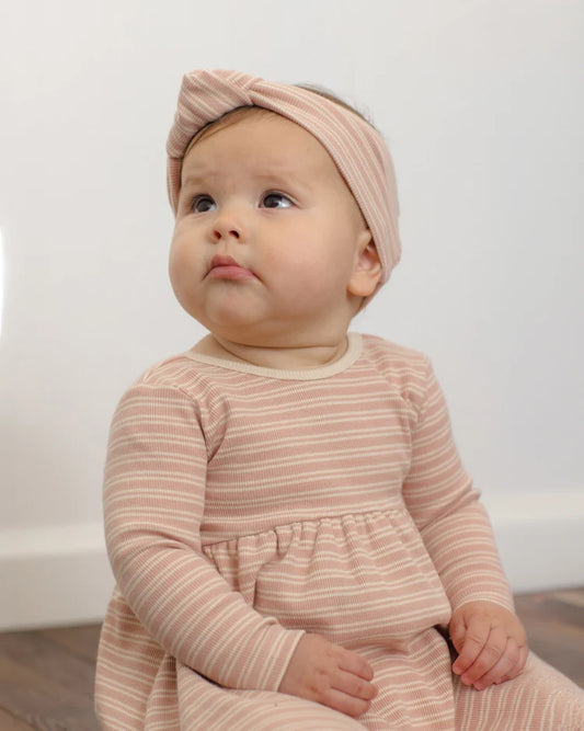 Ribbed Knotted Headband Dusty Rose Microstripe