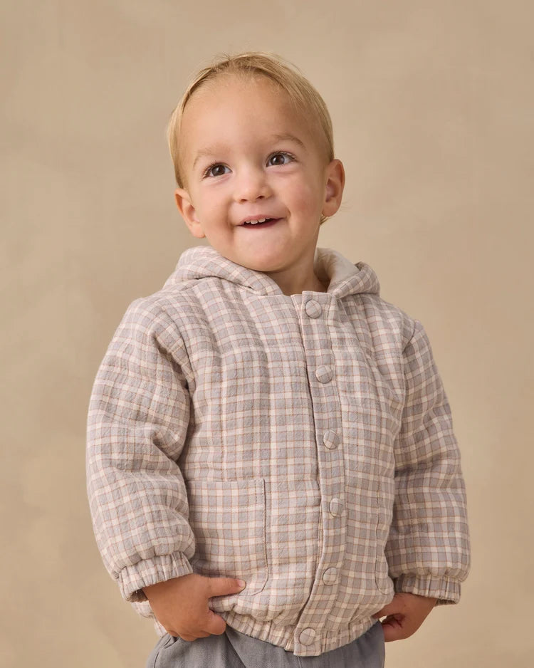 Hooded Woven Jacket Blue Gingham