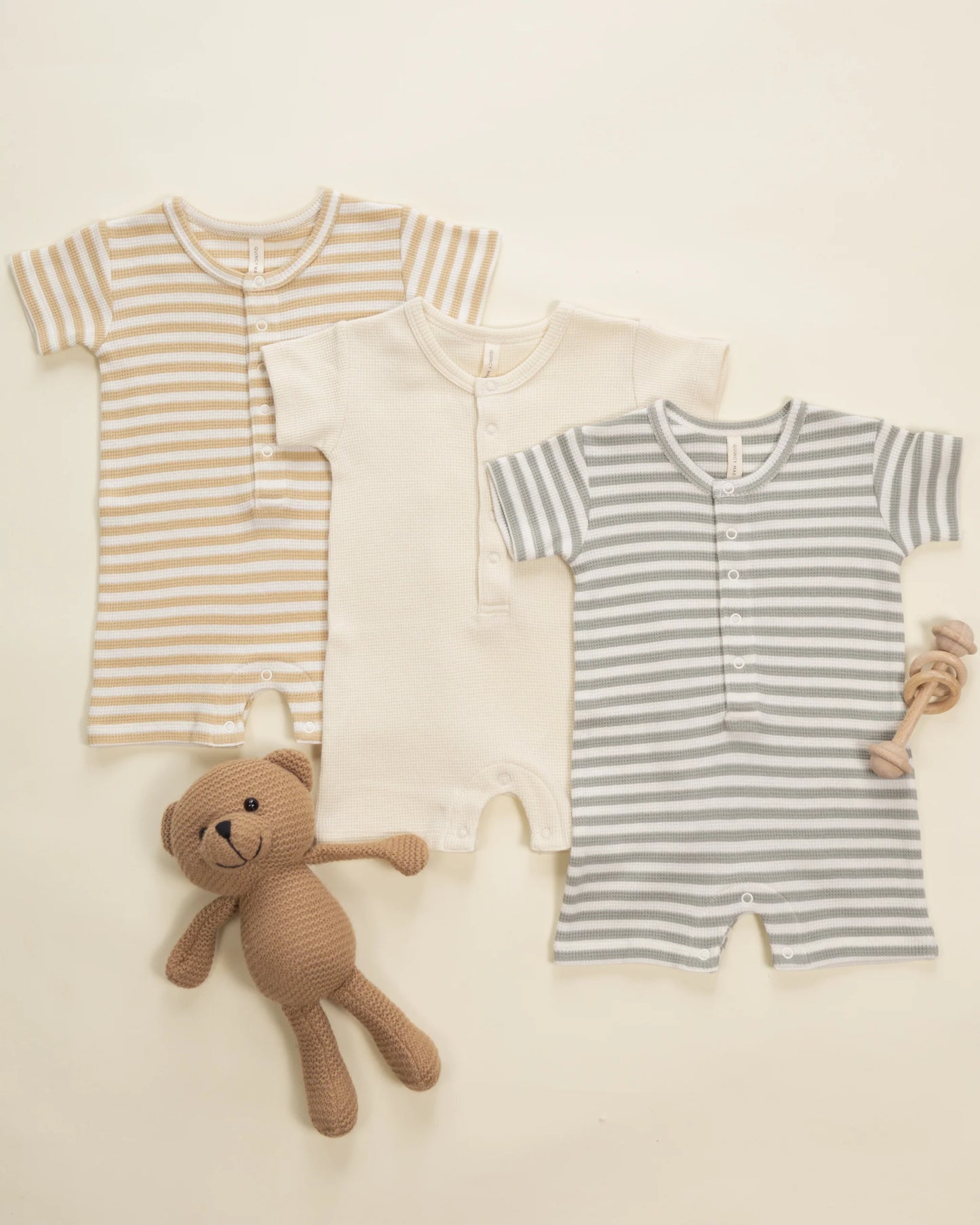 Waffle Snap Romper (Sage Stripe)