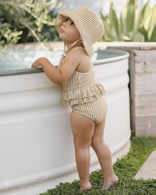 Ruffled One Piece Swimsuit Honey Stripe