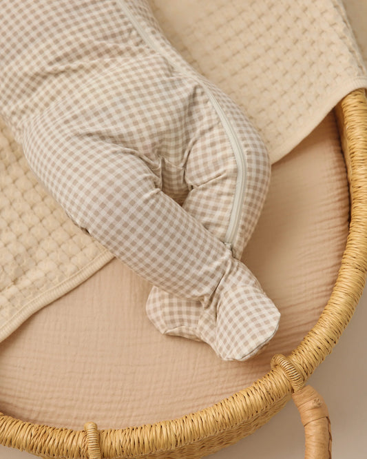Bamboo Zip Footie Oat Gingham