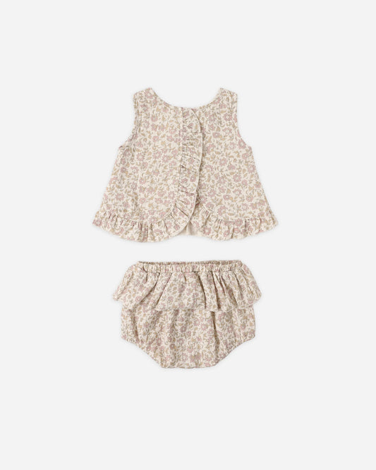 Ruffled Tulip Top + Bloomer Set Dahlia