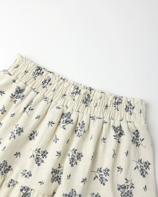 Ruffle Tiered Midi Skirt || Blue Floral
