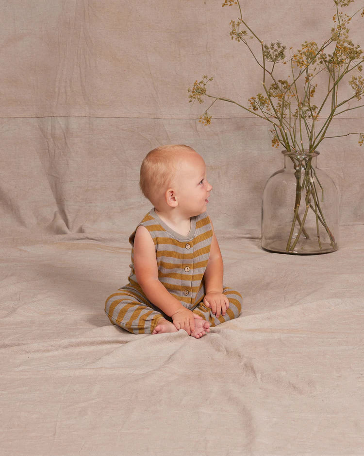 Summer Waffle Jumpsuit || Ochre Stripe