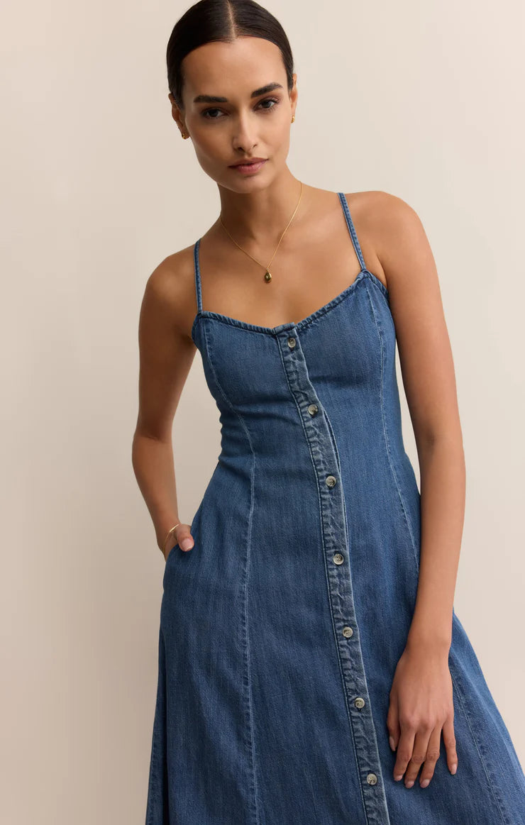 Angel Eyes Denim Midi Dress (Medium Indigo)