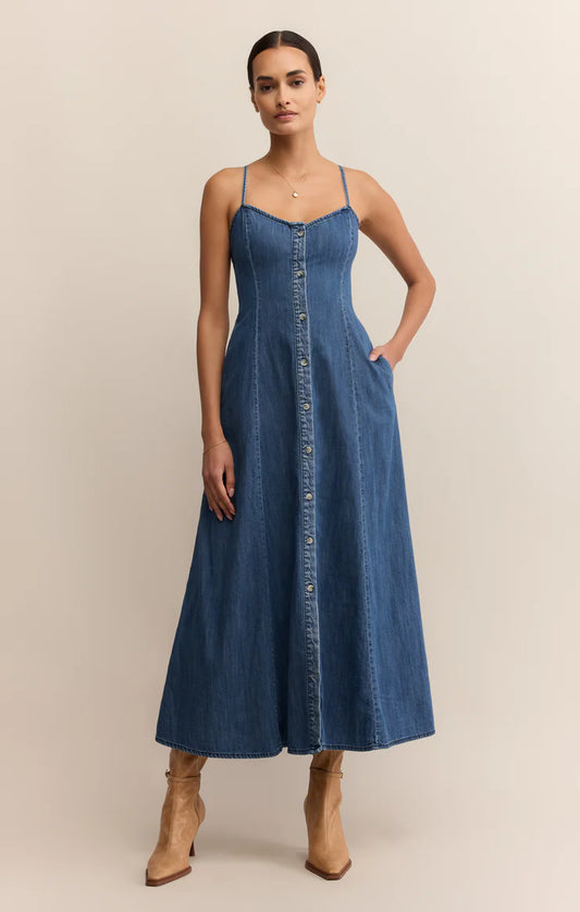 Angel Eyes Denim Midi Dress (Medium Indigo)