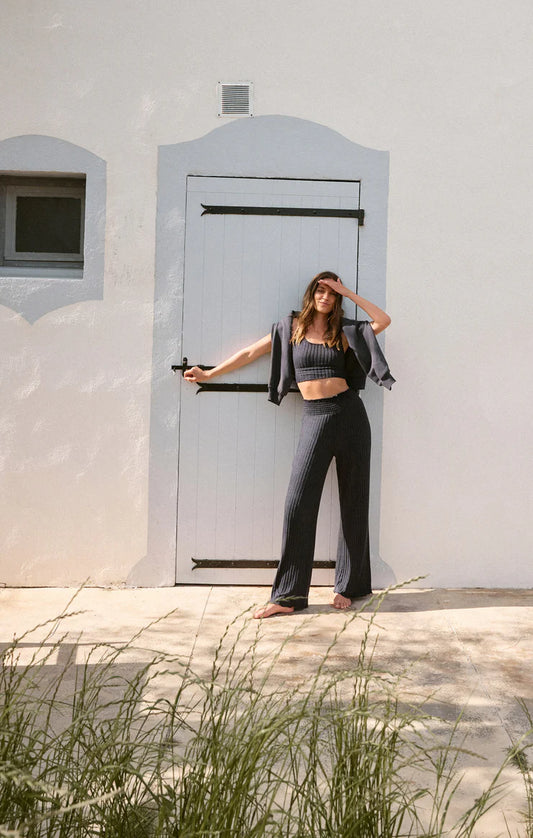 Dawn Smocked Rib Pant (Black Sand)