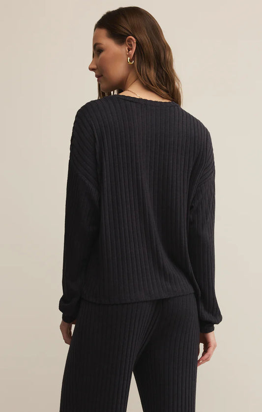 Daydream Rib Long Sleeve Top (Black Sand)