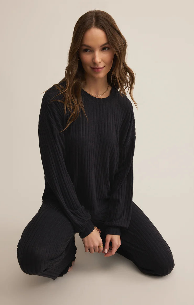 Daydream Rib Long Sleeve Top (Black Sand)