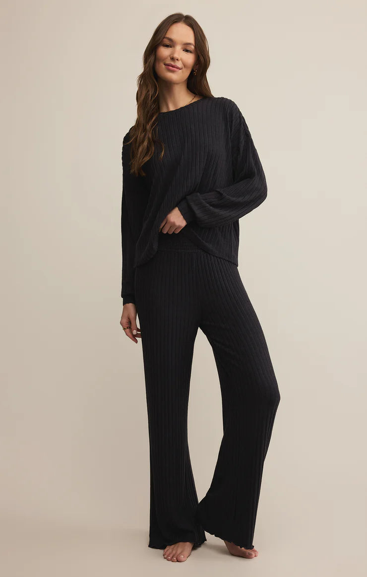 Daydream Rib Long Sleeve Top (Black Sand)