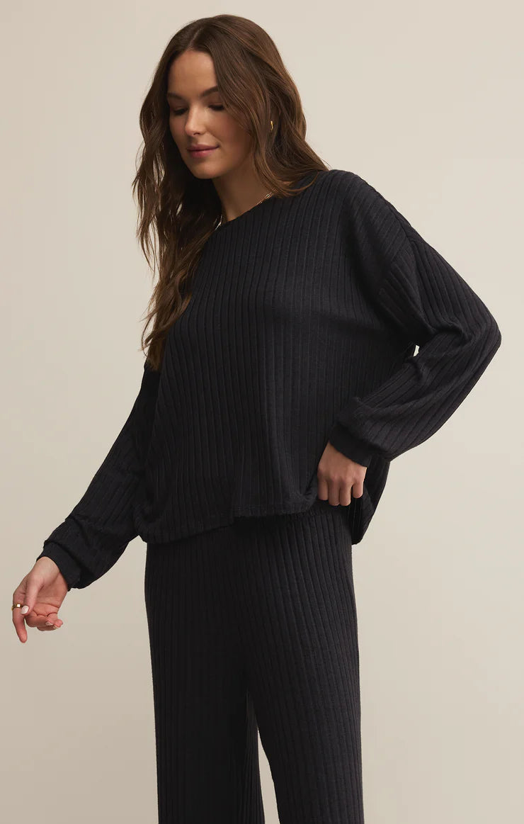 Daydream Rib Long Sleeve Top (Black Sand)