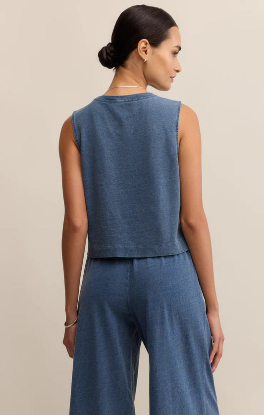 Sloane Jersey Denim Muscle Tank (Vintage Indigo)