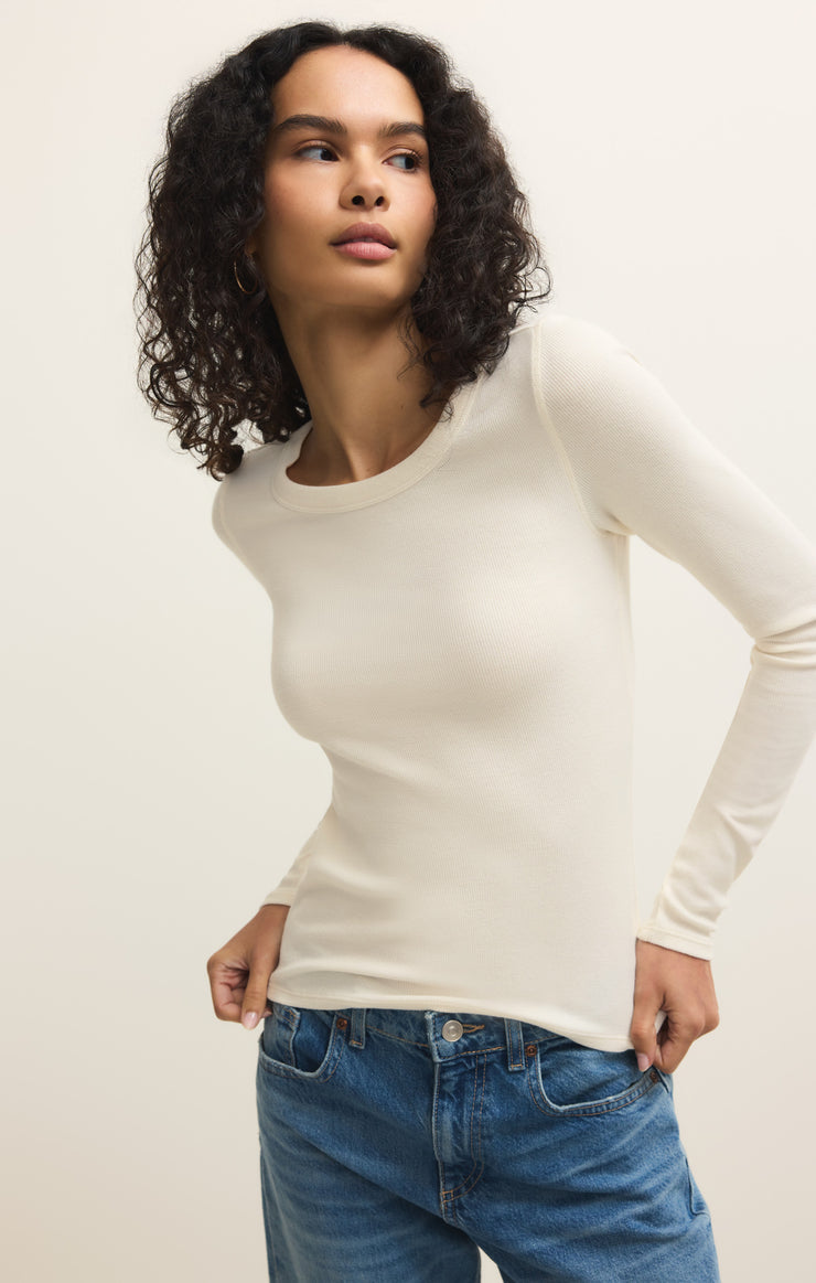 Renae Slub Rib Long Sleeve Top (Cloud)