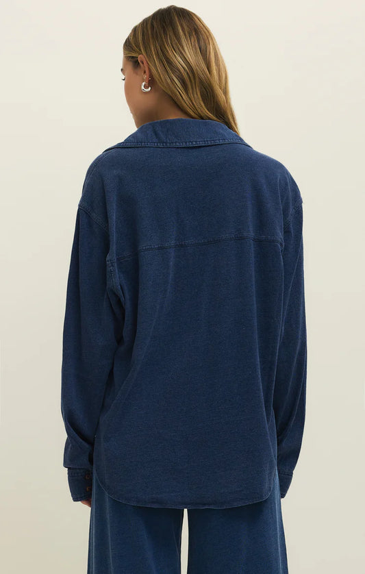 Reese Jersey Denim Button Up (Indigo)